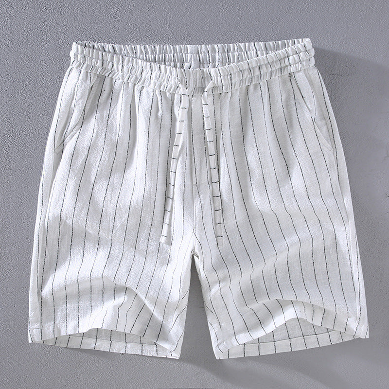 White vertical striped linen shorts
