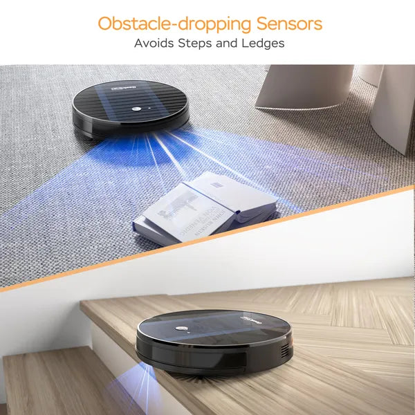 Drop sensors help the robot vacuum avoid steps and ledges