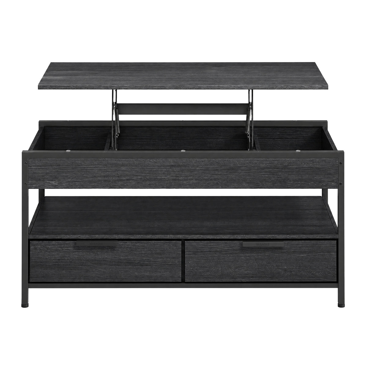 Front view of the black lift-top coffee table