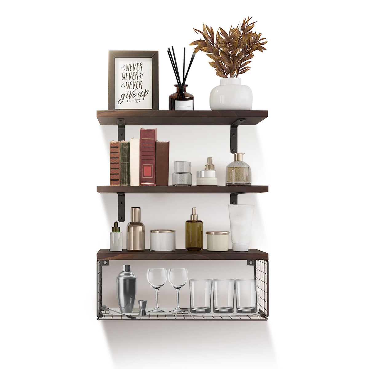 Floating shelves with basket