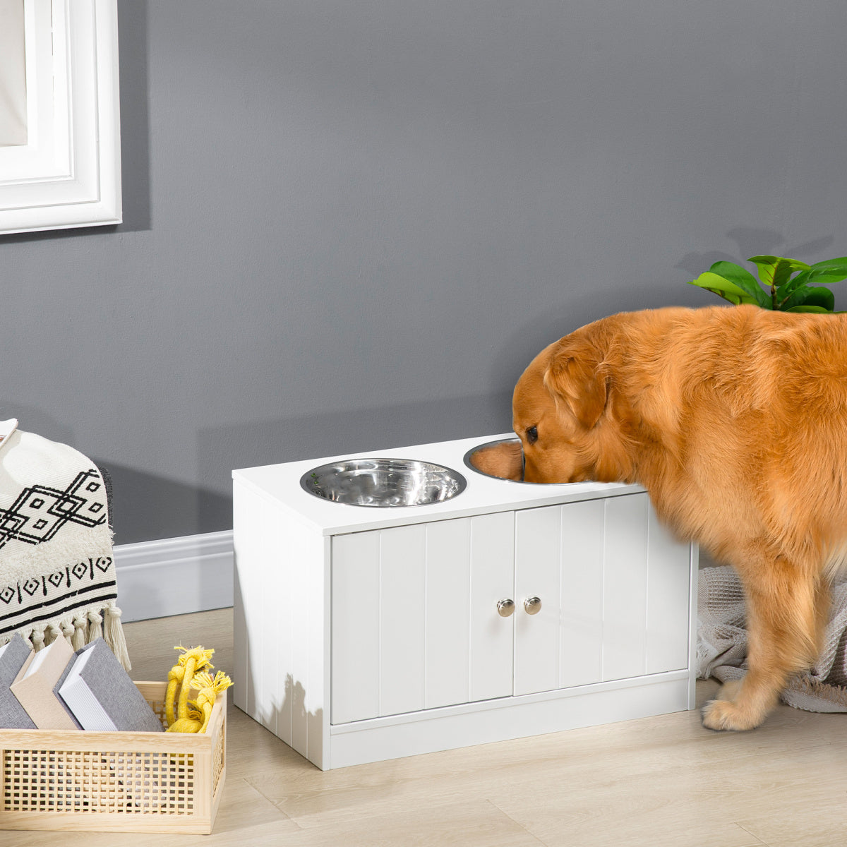Elevated Dog Bowls with Storage Cabinet, 44L Raised Feeding Station for Large Dogs