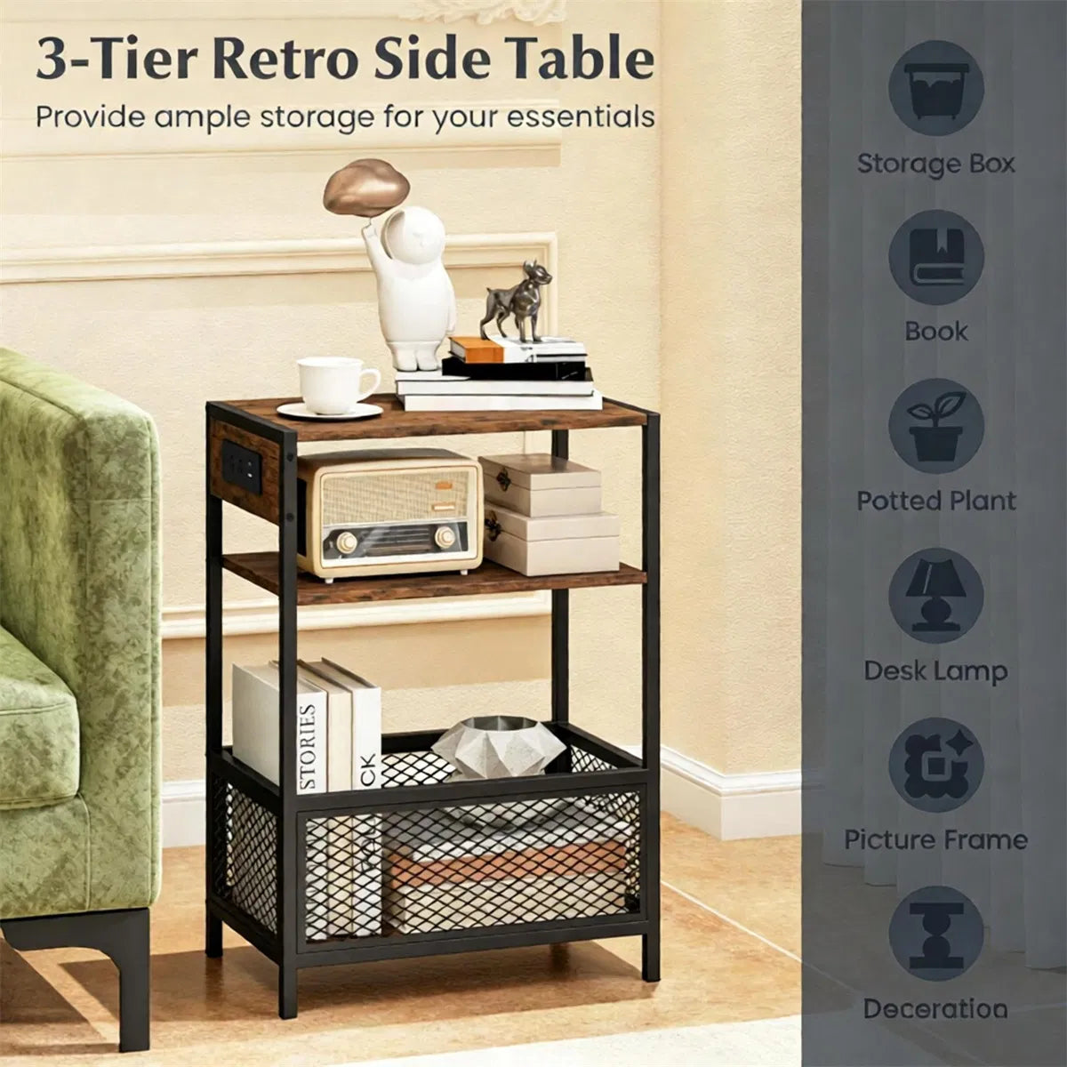3-tier side table storage features
