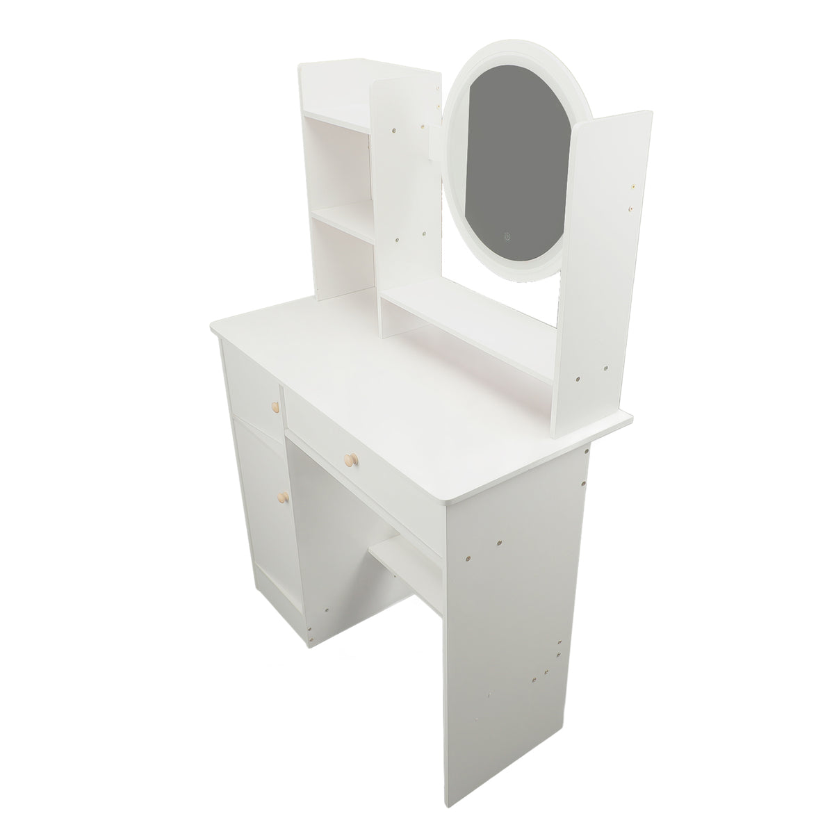 Angled view of the vanity desk