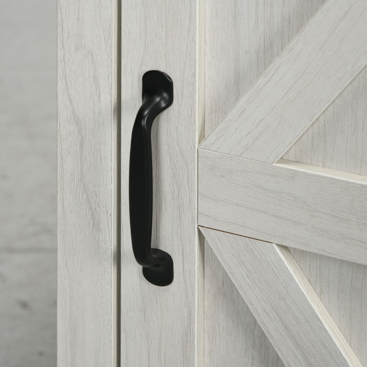Close-up of the black door handle
