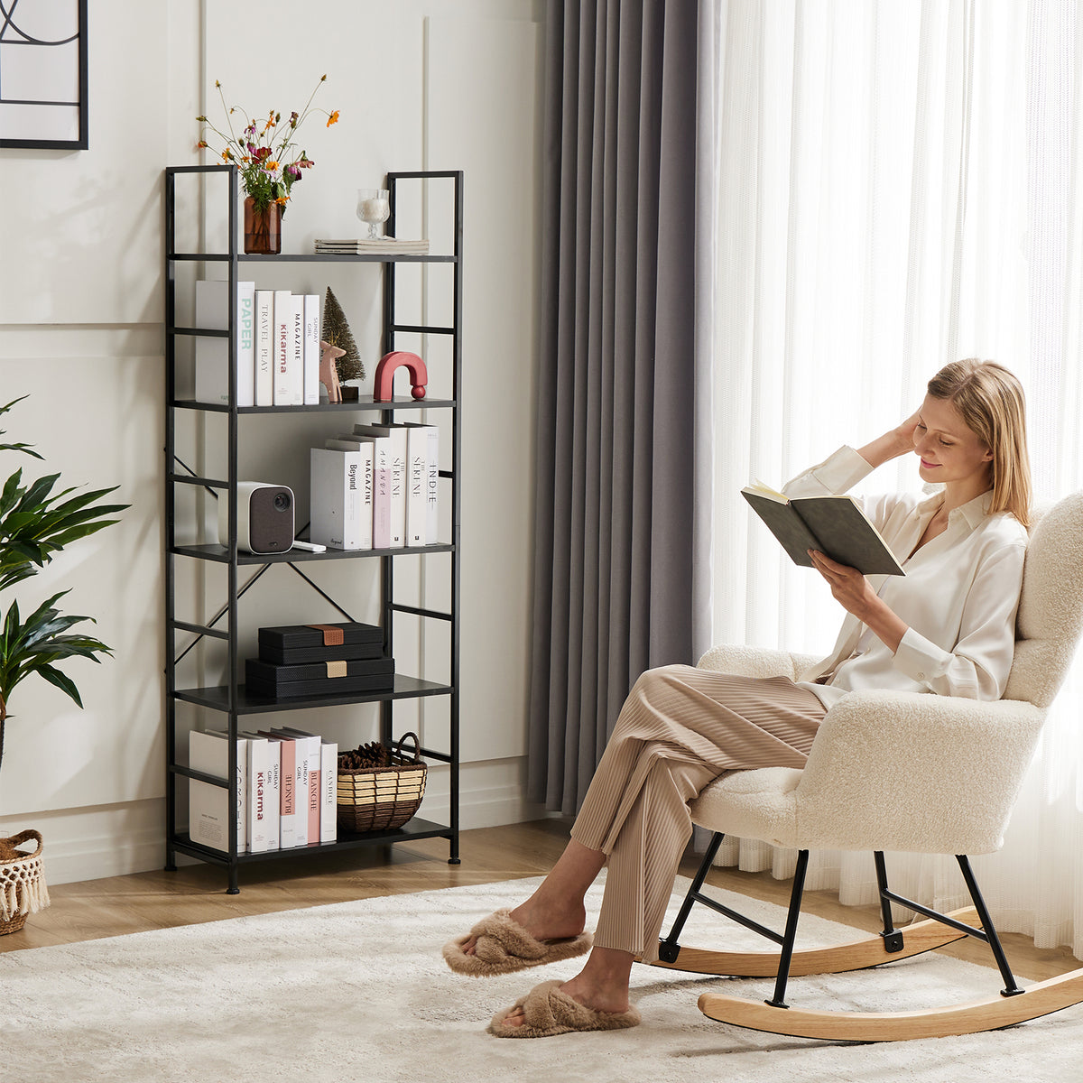 5-tier bookshelf in a living room