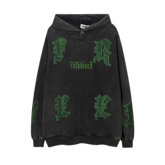 Retro Wash Gothic Embroidered Hoodie
