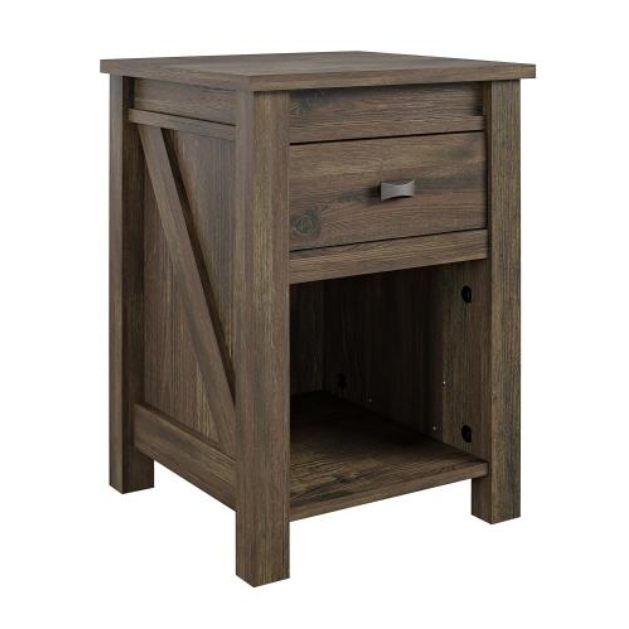 Rustic brown nightstand with drawer