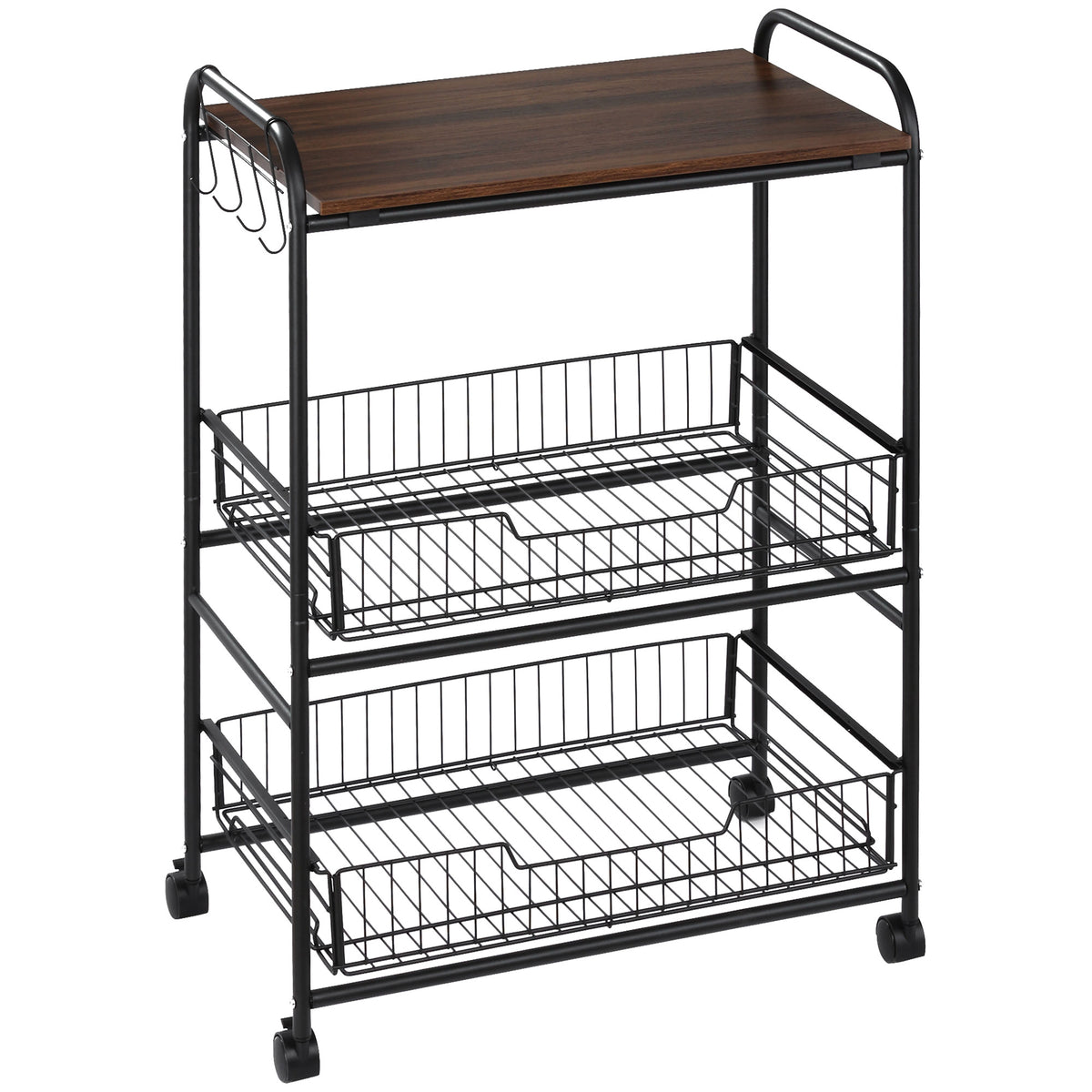 Kitchen cart with two pull-out wire baskets