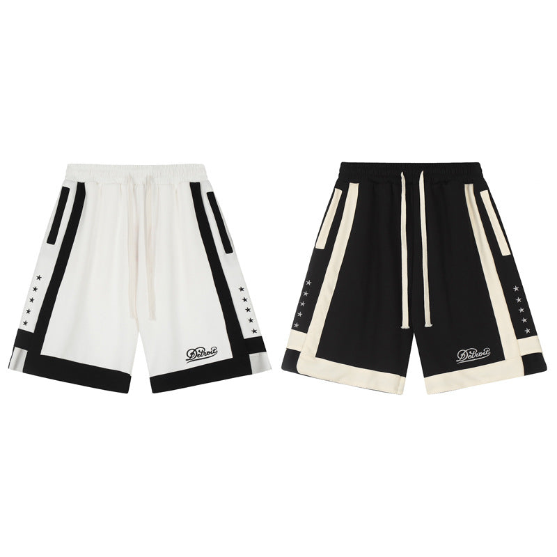 Contrast Stripe Hip-Hop Shorts – Colour-Block, Star Detail