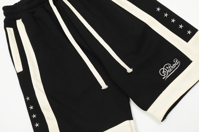 Contrast Stripe Hip-Hop Shorts – Colour-Block, Star Detail