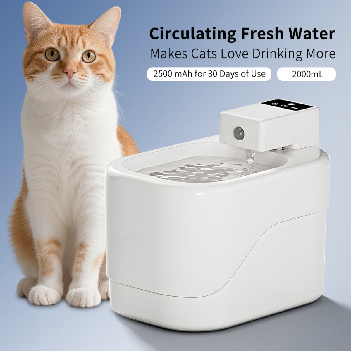 Automatic Cat Water Fountain 2000ML - Intelligent Sensor, USB Rechargeable, Ultra Quiet Pet Water Dispenser with Filter