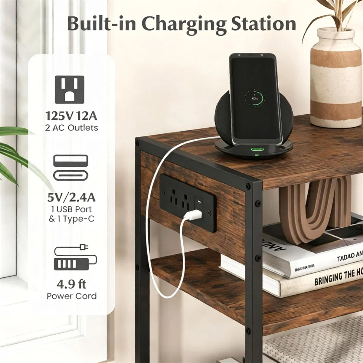 Built-in charging station with AC outlets and USB ports