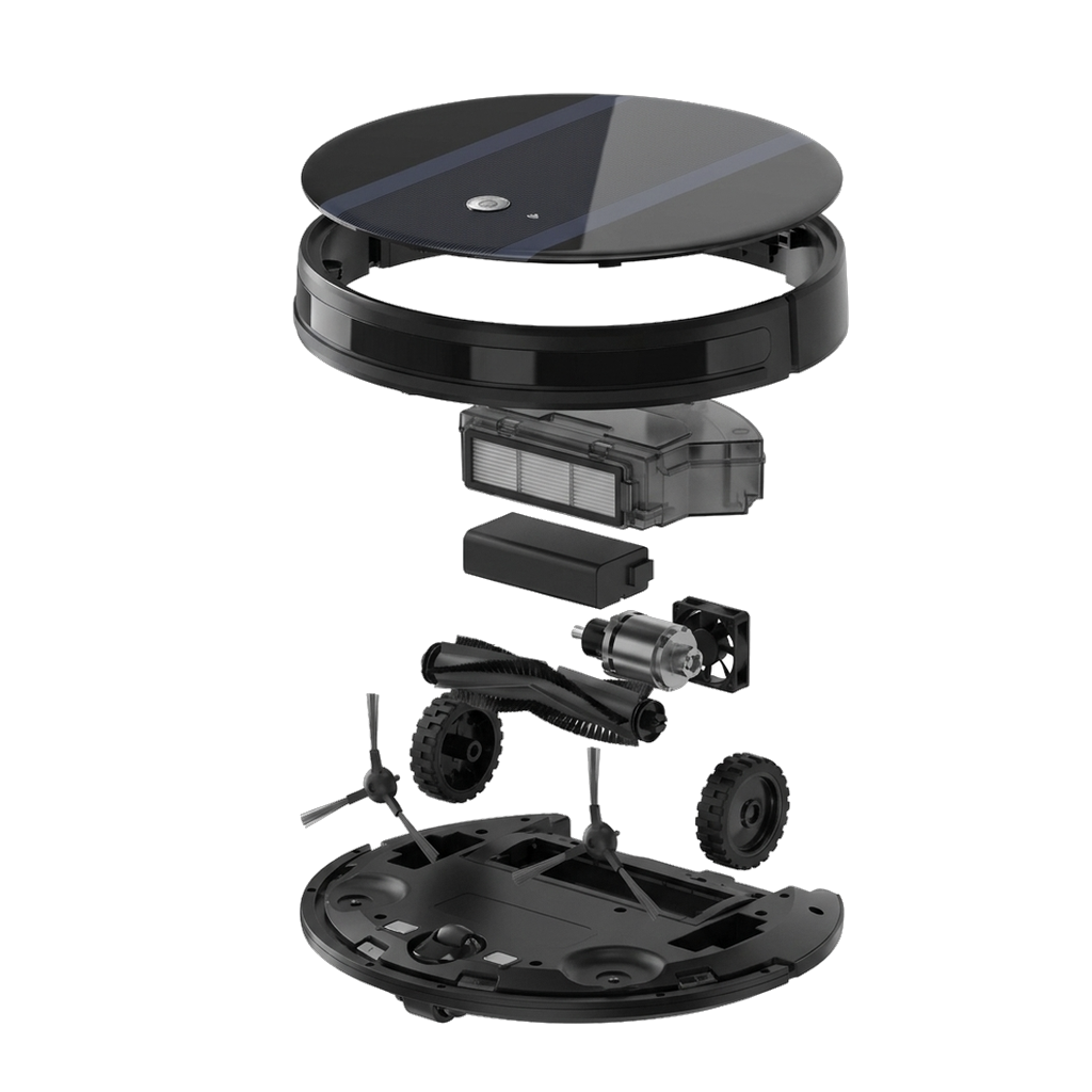 Ultra-thin robot vacuum, exploded view illustration