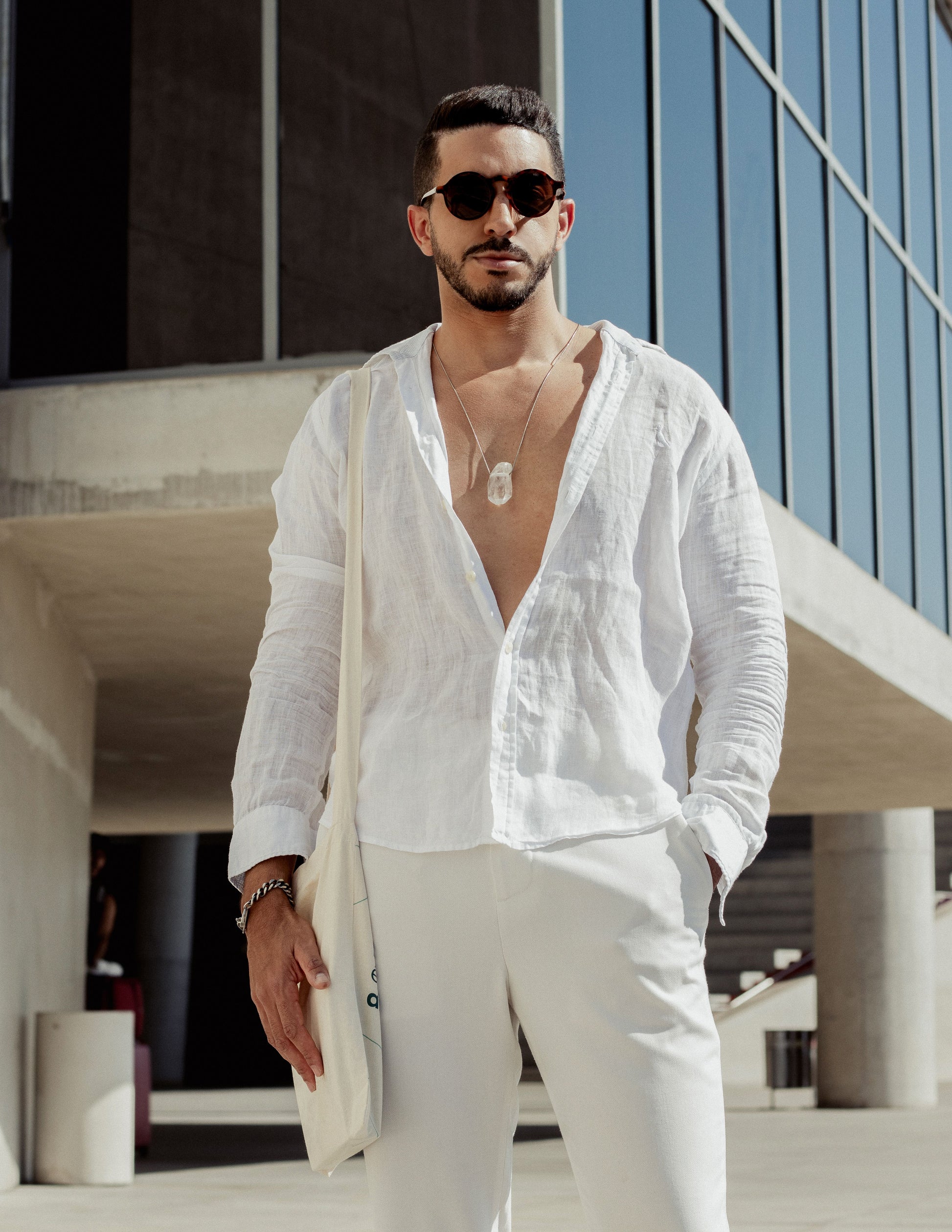 White linen Cuban collar shirt